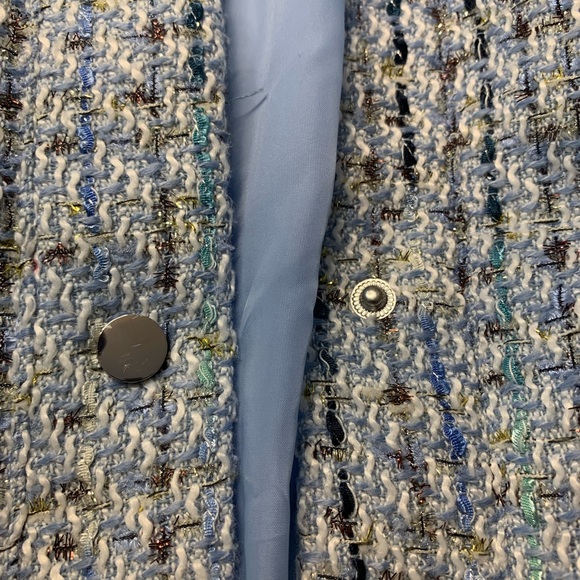 Express light blue tweed puffer short jacket/coat - Picture 10 of 13